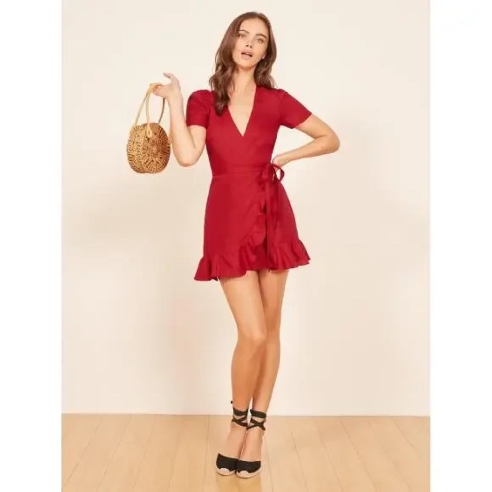 Reformation Sally Red Linen Mini Dress